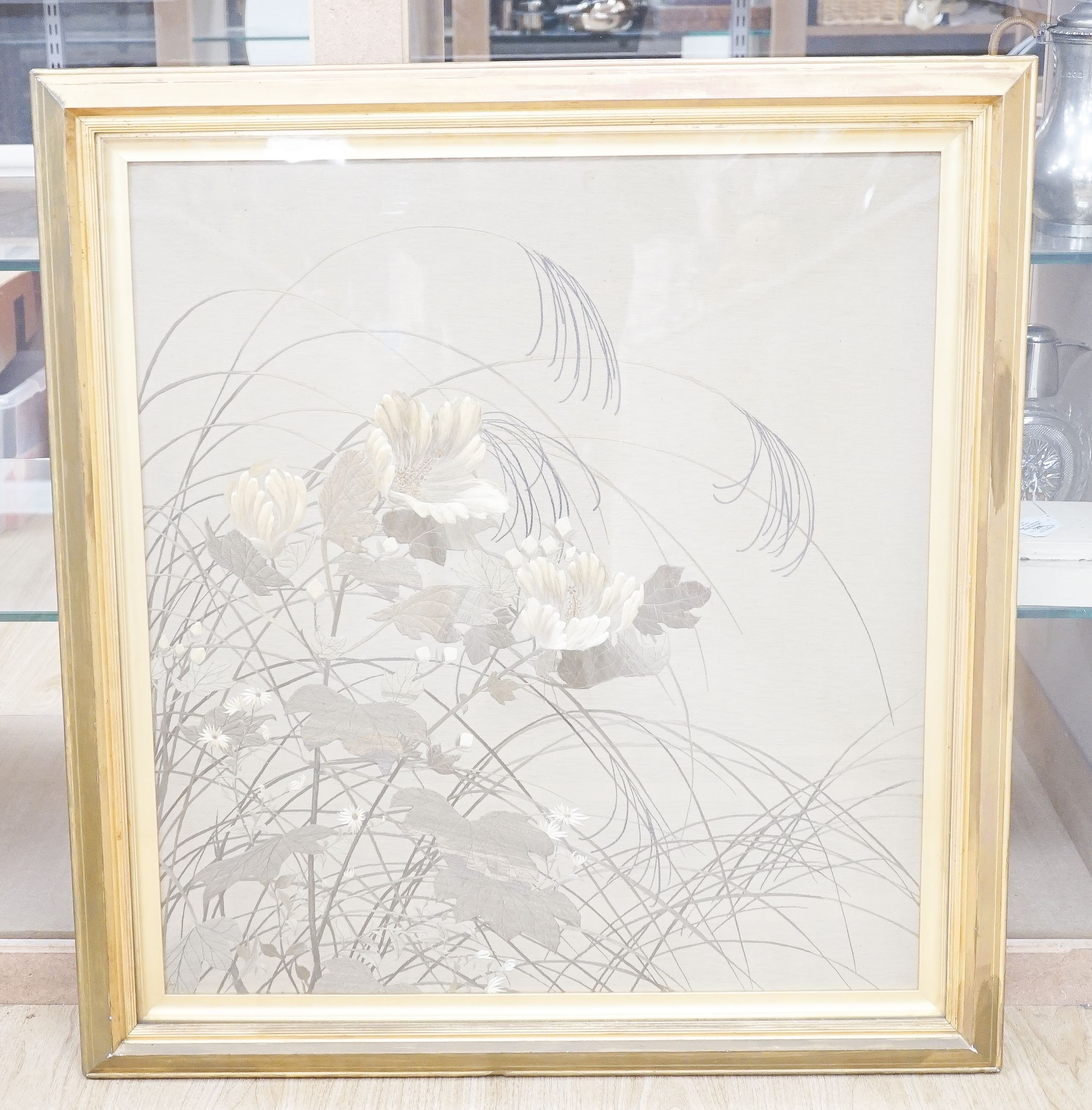 A Sozayemon Nishimura embroidered silk picture, framed 72cm x 66cm excl frame